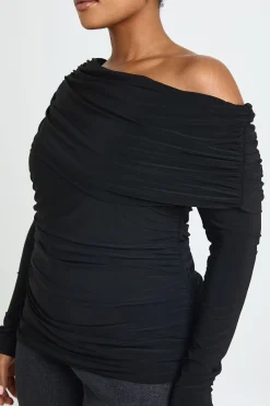 boohoo Haut Grande Taille À Manches Longues Et Col Drapé Épaules Dénudées<Femme Tops