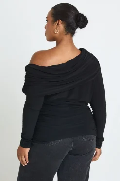 boohoo Haut Grande Taille À Manches Longues Et Col Drapé Épaules Dénudées<Femme Tops