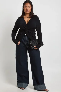 boohoo Haut Grande Taille À Manches Longues Avec Détail Nœud<Femme Tops