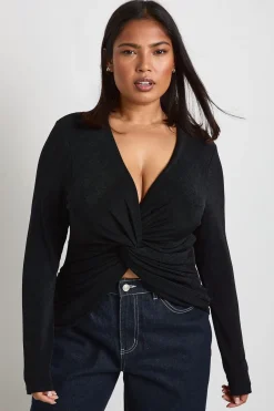 boohoo Haut Grande Taille À Manches Longues Avec Détail Nœud<Femme Tops