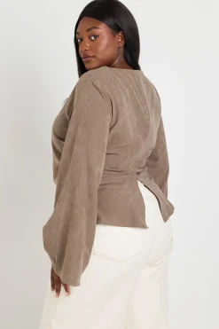 boohoo Haut Grande Taille À Manches Longues Évasées Et Froncé<Femme Tops