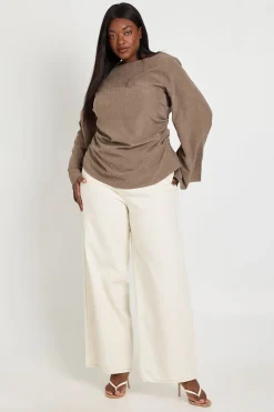 boohoo Haut Grande Taille À Manches Longues Évasées Et Froncé<Femme Tops