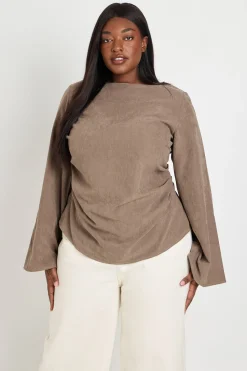 boohoo Haut Grande Taille À Manches Longues Évasées Et Froncé<Femme Tops