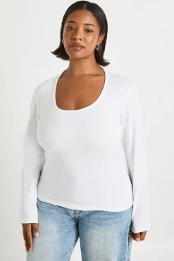 Haut Grande Taille À Manches Longues Et Encolure Carrée Plus Basic