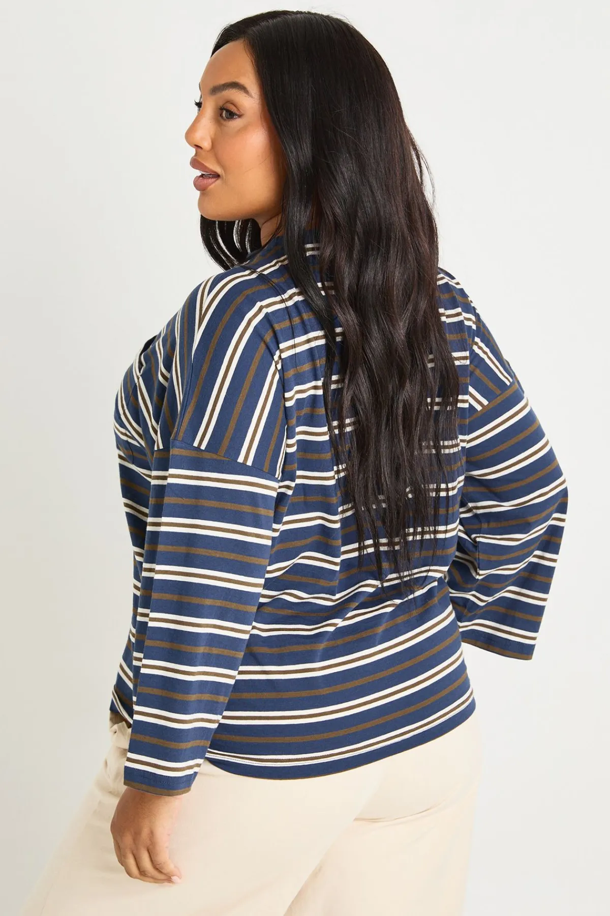 boohoo Haut Grande Taille À Manches Longues En Coton Rayé Avec Poche Devant<Femme Tops D’Automne|Tops