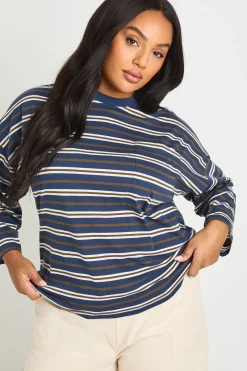 boohoo Haut Grande Taille À Manches Longues En Coton Rayé Avec Poche Devant<Femme Tops D’Automne|Tops