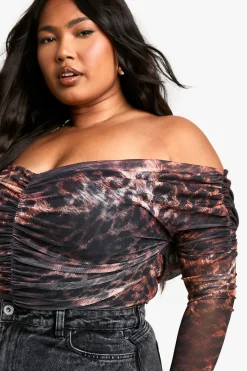 boohoo Haut Grande Taille À Manches Longues Bardot Froncé Devant<Femme Tops