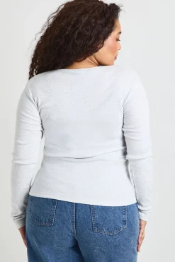 boohoo Haut Grande Taille À Manches Longues Côtelé Avec Col Henley Et Boutons Contrastés<Femme Tops