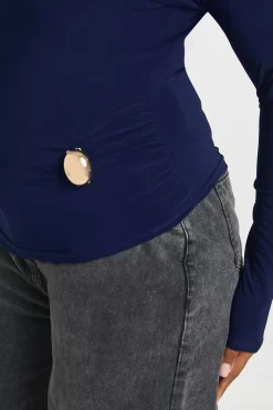 Haut Grande Taille à Manches Longues avec Détails de Bordure Froncée