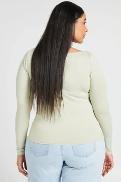 boohoo Haut Grande Taille Manches Longues Col Bateau Seconde Peau<Femme Tops