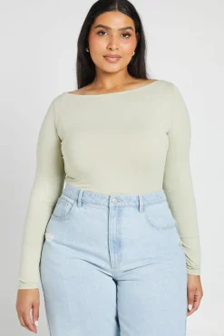 boohoo Haut Grande Taille Manches Longues Col Bateau Seconde Peau<Femme Tops