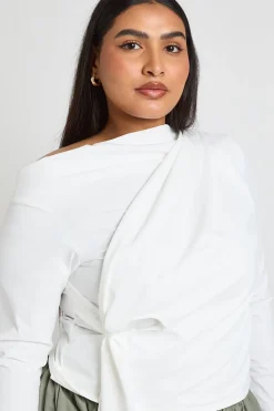 Haut Grande Taille À Manches Longues Avec Encolure Asymétrique Et Drapé