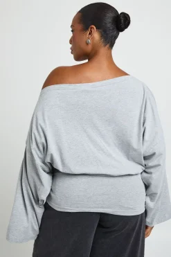 boohoo Haut Grande Taille À Manches Longues Avec Col Asymétrique Et Taille Froncée<Femme Tops