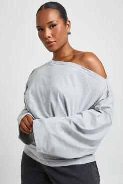 boohoo Haut Grande Taille À Manches Longues Avec Col Asymétrique Et Taille Froncée<Femme Tops