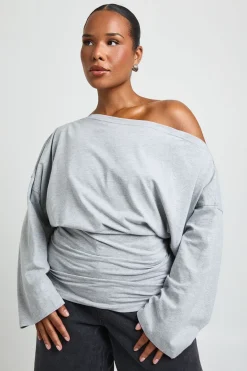 boohoo Haut Grande Taille À Manches Longues Avec Col Asymétrique Et Taille Froncée<Femme Tops
