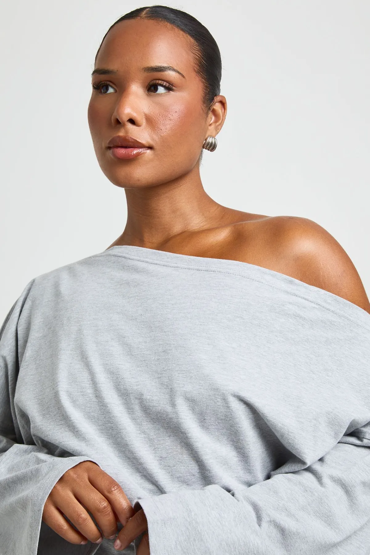 boohoo Haut Grande Taille À Manches Longues Avec Col Asymétrique Et Taille Froncée<Femme Tops
