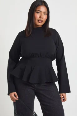 boohoo Haut Grande Taille À Manches Longues Avec Ourlet À Volants<Femme Tops
