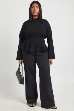 boohoo Haut Grande Taille À Manches Longues Avec Ourlet À Volants<Femme Tops