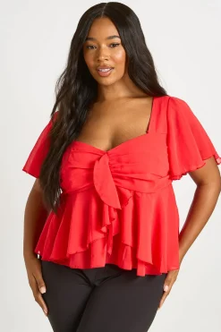 Haut Grande Taille À Manches Papillon Et Volants