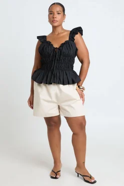 boohoo Haut Grande Taille À Manches À Volants Froncé Avec Nœud<Femme Tops
