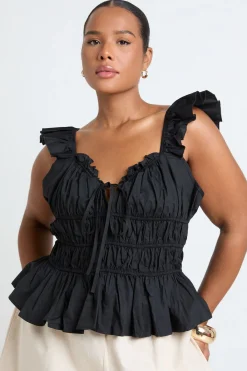 boohoo Haut Grande Taille À Manches À Volants Froncé Avec Nœud<Femme Tops