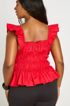 boohoo Haut Grande Taille À Manches Volantées Froncé Avec Lien<Femme Tops