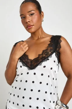 Haut Grande Taille À Ourlet Asymétrique En Satin À Pois Avec Dentelle