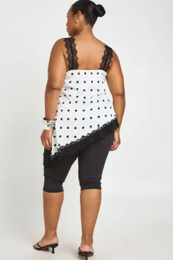 Haut Grande Taille À Ourlet Asymétrique En Satin À Pois Avec Dentelle