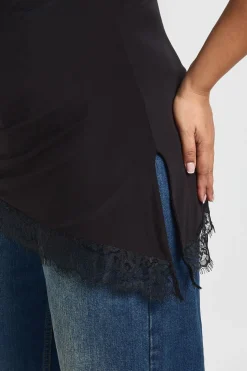 Haut Grande Taille à Ourlet en Dentelle Asymétrique