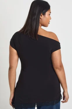 Haut Grande Taille à Ourlet en Dentelle Asymétrique