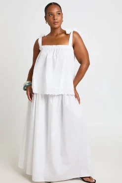 boohoo Haut Grande Taille À Épaules Nouées Et Ourlet En Dentelle<Femme Satin Et Dentelle|Tops