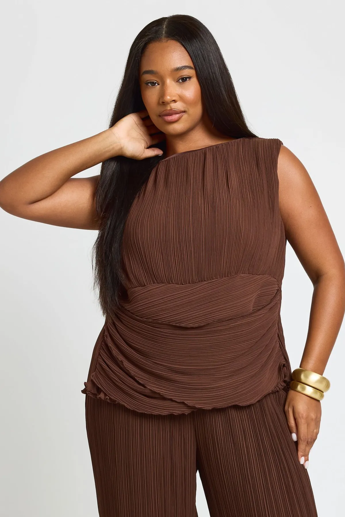 boohoo Haut Grande Taille Plissé Encolure Slash Taille Cache-cœur<Femme Tops
