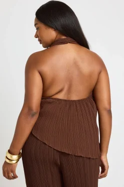 boohoo Haut Grande Taille Plissé À Encolure Licou Avec Lien À Nouer<Femme Tops