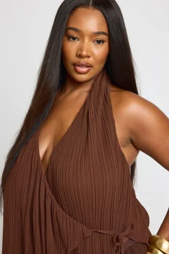 boohoo Haut Grande Taille Plissé À Encolure Licou Avec Lien À Nouer<Femme Tops