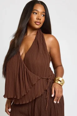 boohoo Haut Grande Taille Plissé À Encolure Licou Avec Lien À Nouer<Femme Tops