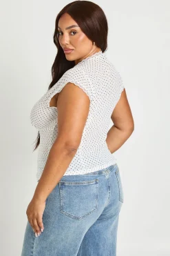 boohoo Haut Grande Taille À Pois Avec Boutons Et Finitions En Dentelle<Femme Pois|Satin Et Dentelle