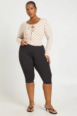 boohoo Haut Grande Taille À Pois Manches Longues Avec Découpe Nouée<Femme Pois|Tops