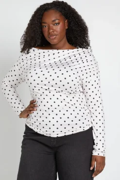 Haut Grande Taille À Pois À Épaules Dénudées Et Manches Longues