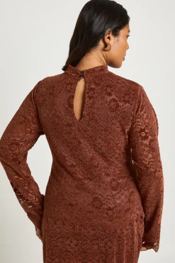 boohoo Haut Grande Taille Premium en Dentelle à Col Montant et Manches Longues<Femme Satin Et Dentelle|Tops