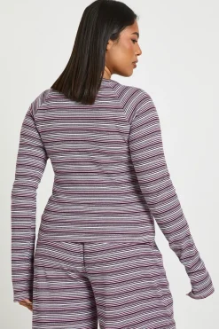 boohoo Haut Grande Taille à Rayures Boutonné Manches Longues<Femme Tops