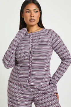 boohoo Haut Grande Taille à Rayures Boutonné Manches Longues<Femme Tops