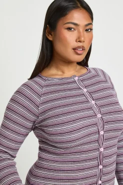 boohoo Haut Grande Taille à Rayures Boutonné Manches Longues<Femme Tops