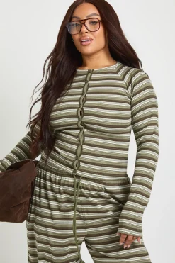 boohoo Haut Grande Taille à Rayures Boutonné Manches Longues<Femme Tops