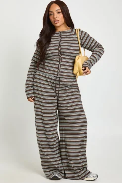boohoo Haut Grande Taille à Rayures Boutonné Manches Longues<Femme Tops D’Automne|Tops