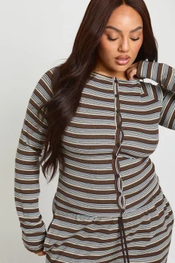 boohoo Haut Grande Taille à Rayures Boutonné Manches Longues<Femme Tops D’Automne|Tops