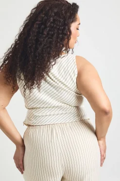 boohoo Haut Grande Taille À Rayures Col Nageur Et Ourlet Asymétrique<Femme Tops