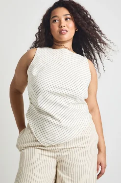 boohoo Haut Grande Taille À Rayures Col Nageur Et Ourlet Asymétrique<Femme Tops