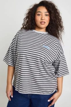 Haut Grande Taille À Rayures Manches Courtes Oversize