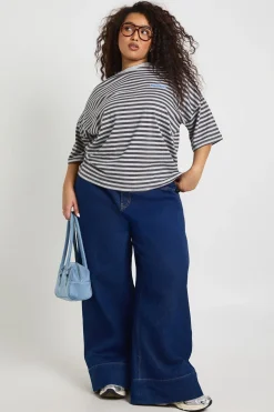 Haut Grande Taille À Rayures Manches Courtes Oversize