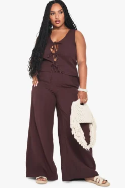 boohoo Haut Grande Taille Sans Manches En Gaze De Coton Avec Liens À Nouer Devant<Femme Tailleurs|Looks Chocolat